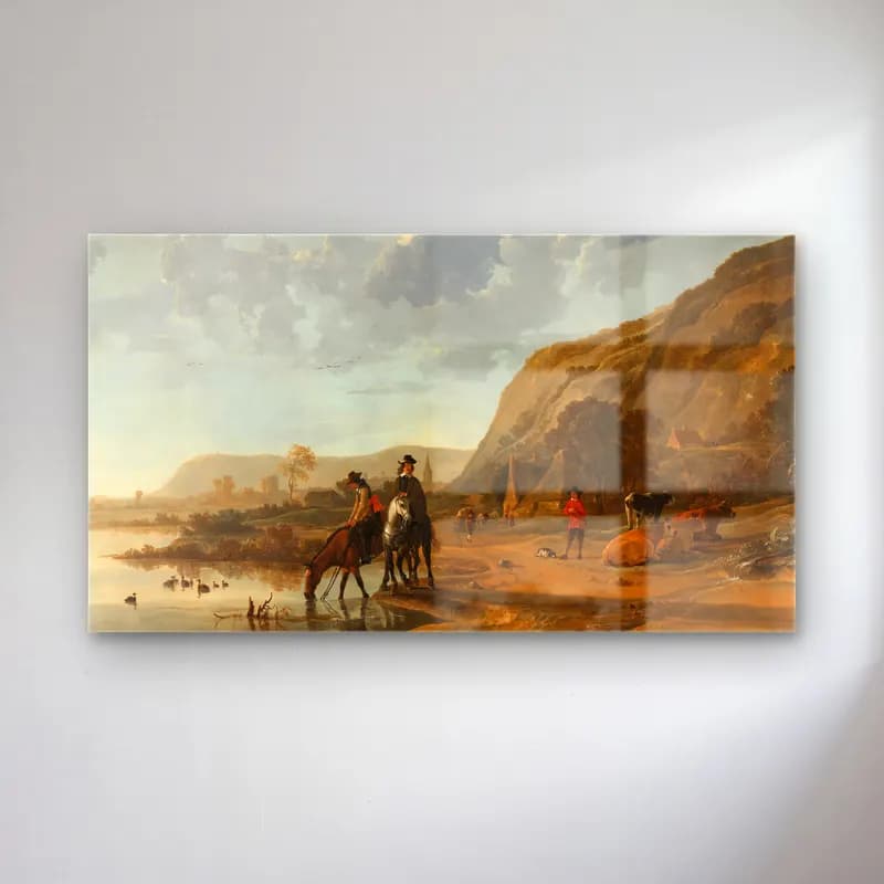 Aelbert Cuyp – River Landscape with Riders cam tablo — Aelbert Cuyp – River Landscape with Riders — yağlı boya kırda nehir
