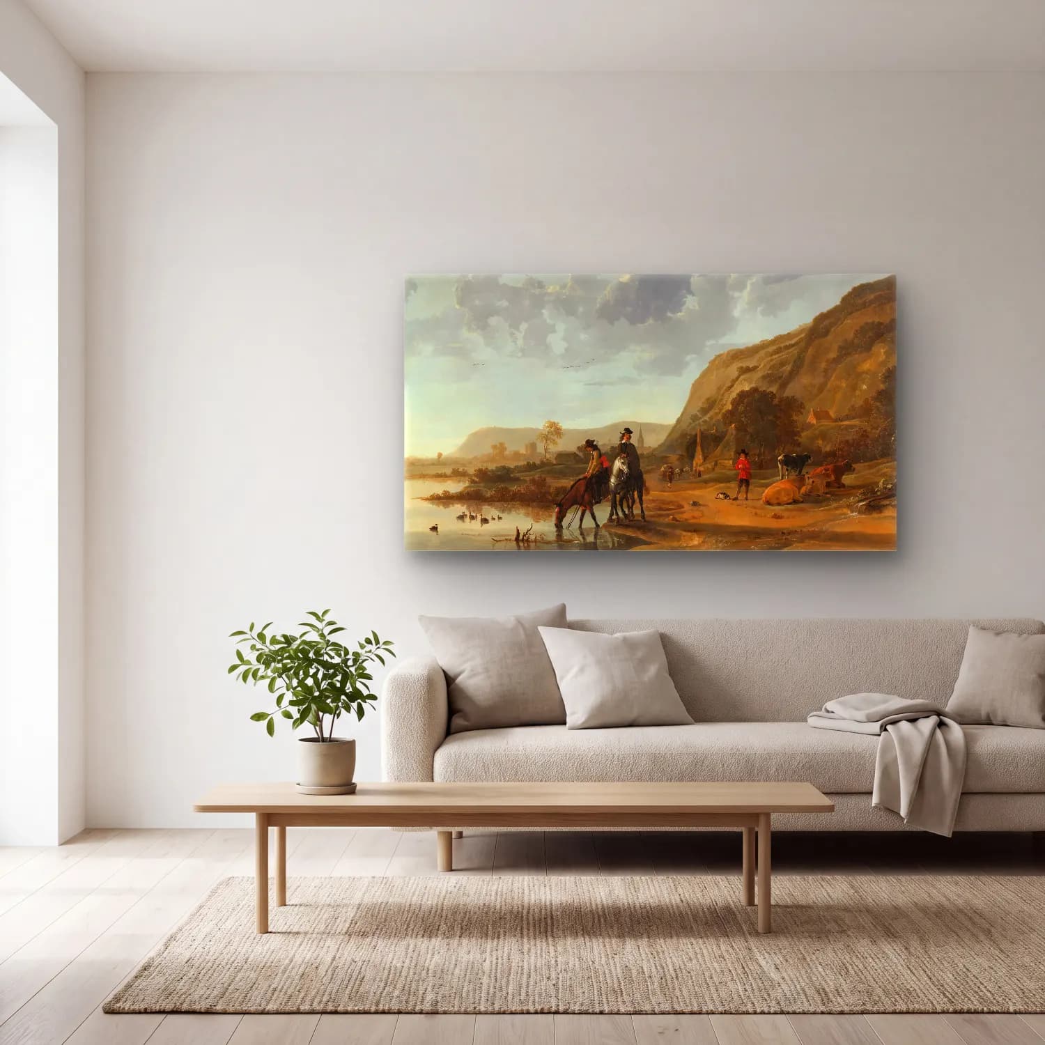 Aelbert Cuyp – River Landscape with Riders cam tablo — açık renk salonda