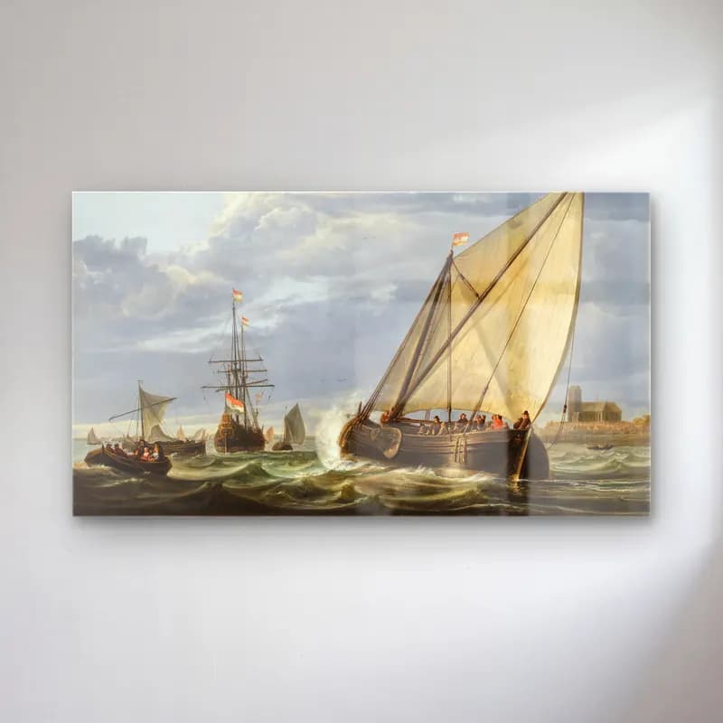 Aelbert Cuyp – Shipping on the Maas, Dordrecht (early 1650s) cam tablo — Aelbert Cuyp – Shipping on the Maas, Dordrecht (early 1650s) — yağlı boya fırtınalı denizde gemi