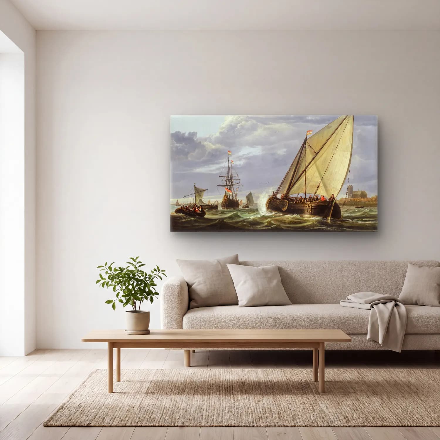 Aelbert Cuyp – Shipping on the Maas, Dordrecht (early 1650s) cam tablo — açık renk salonda