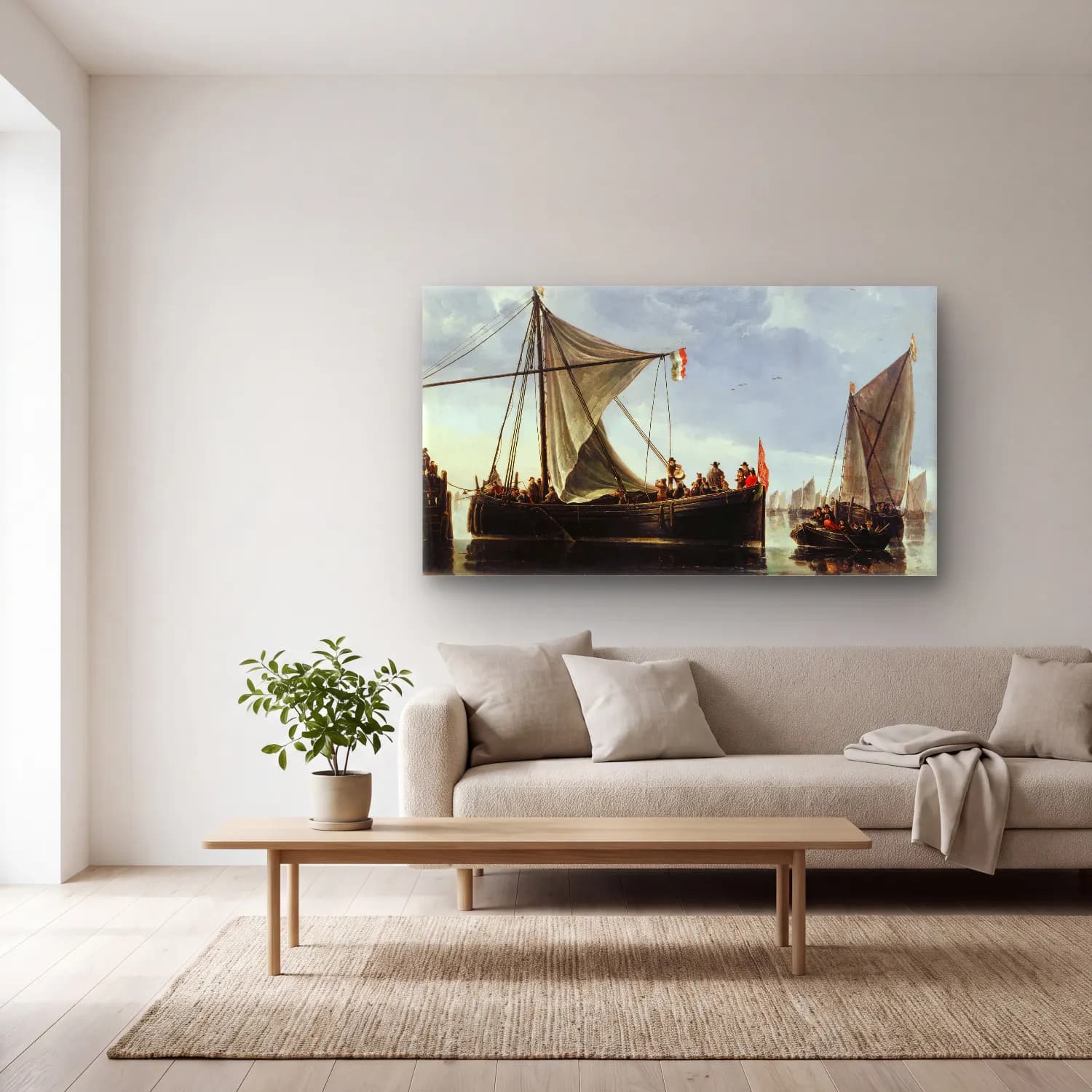 Aelbert Cuyp – The Passage Boat cam tablo — açık renk salonda