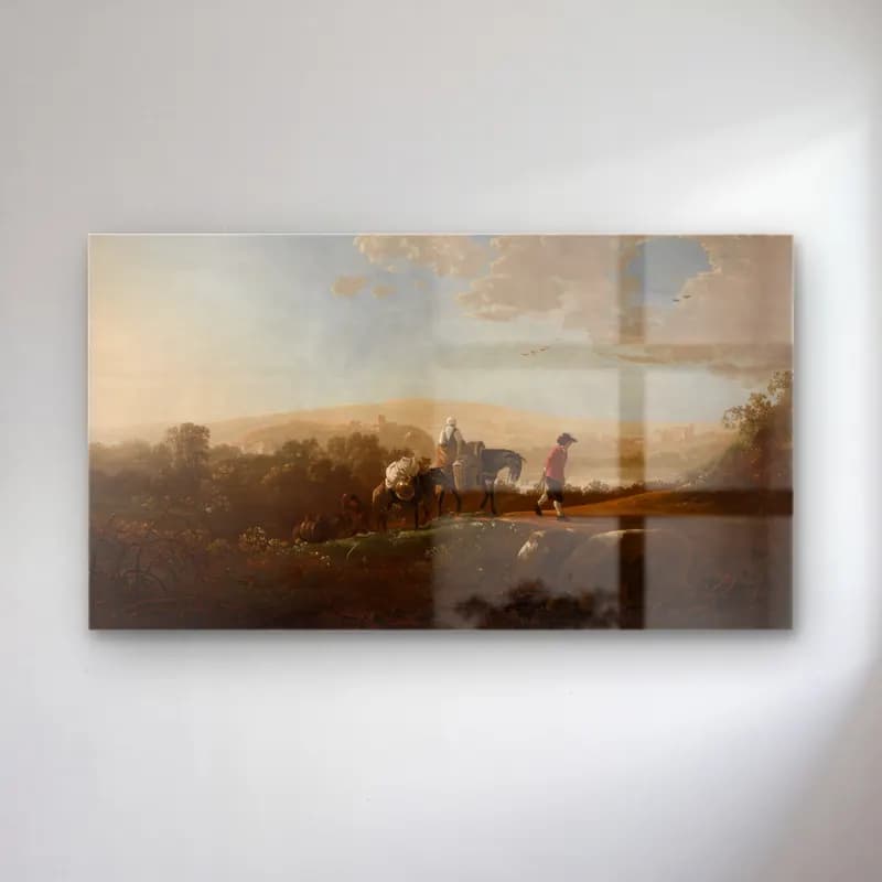 Aelbert Cuyp – Travelers in Hilly Countryside cam tablo — Aelbert Cuyp – Travelers in Hilly Countryside — yağlı boya kırda nehir