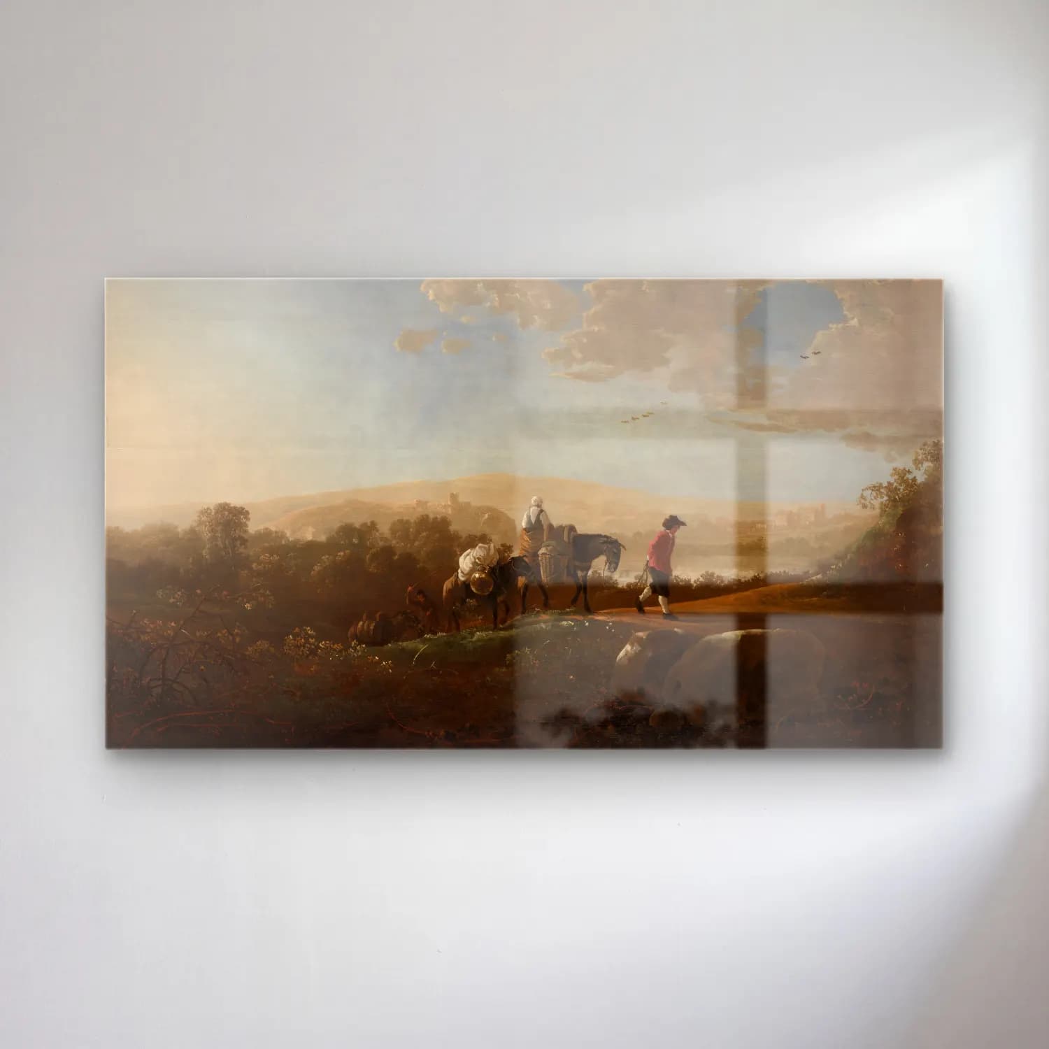Aelbert Cuyp – Travelers in Hilly Countryside cam tablo — Aelbert Cuyp – Travelers in Hilly Countryside — yağlı boya kırda nehir