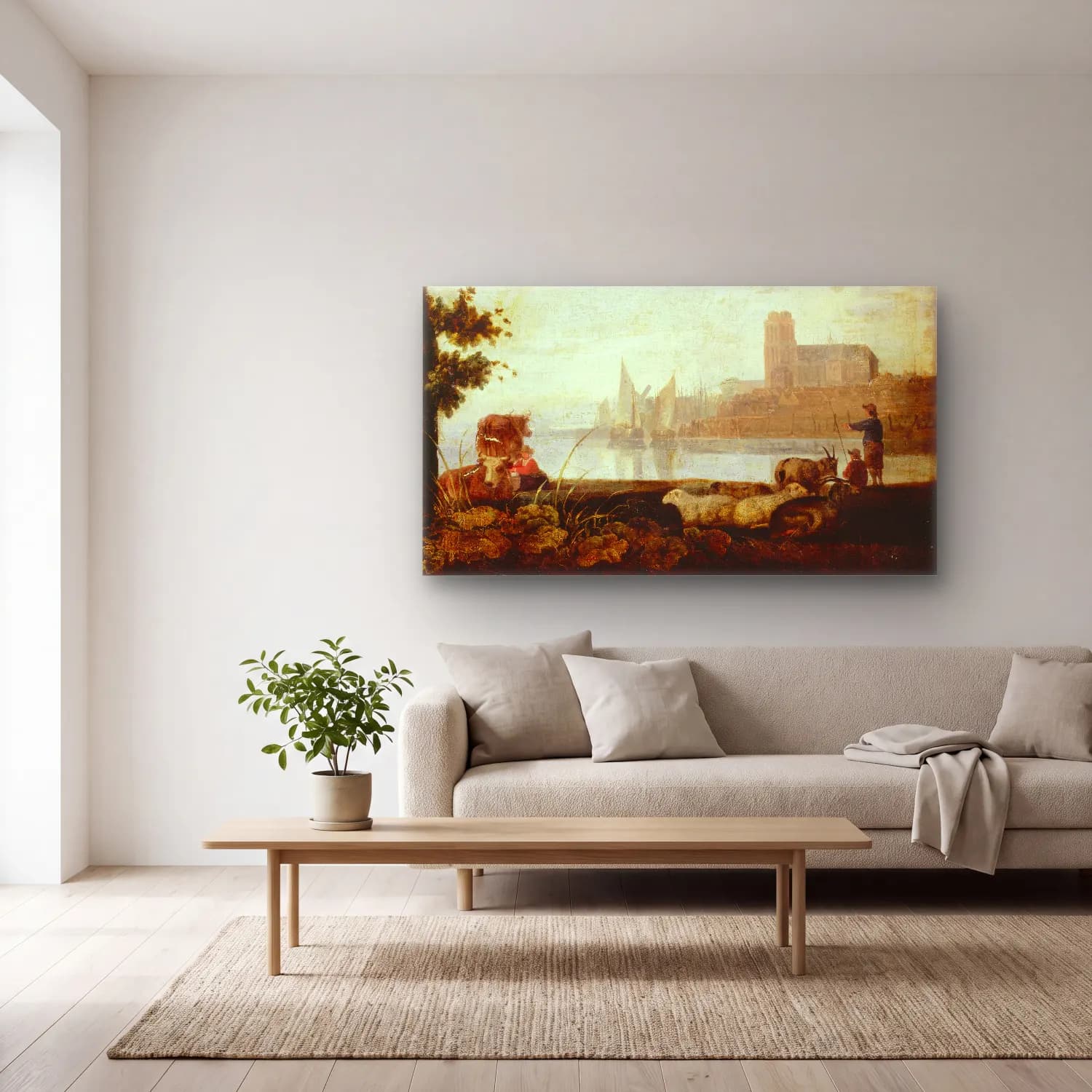 Aelbert Cuyp – View on the Maas cam tablo — açık renk salonda