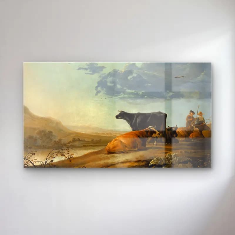 Aelbert Cuyp – Young Herdsmen with Cows (ca. 1655–60) cam tablo — Aelbert Cuyp – Young Herdsmen with Cows (ca. 1655–60) — yağlı boya i̇nek