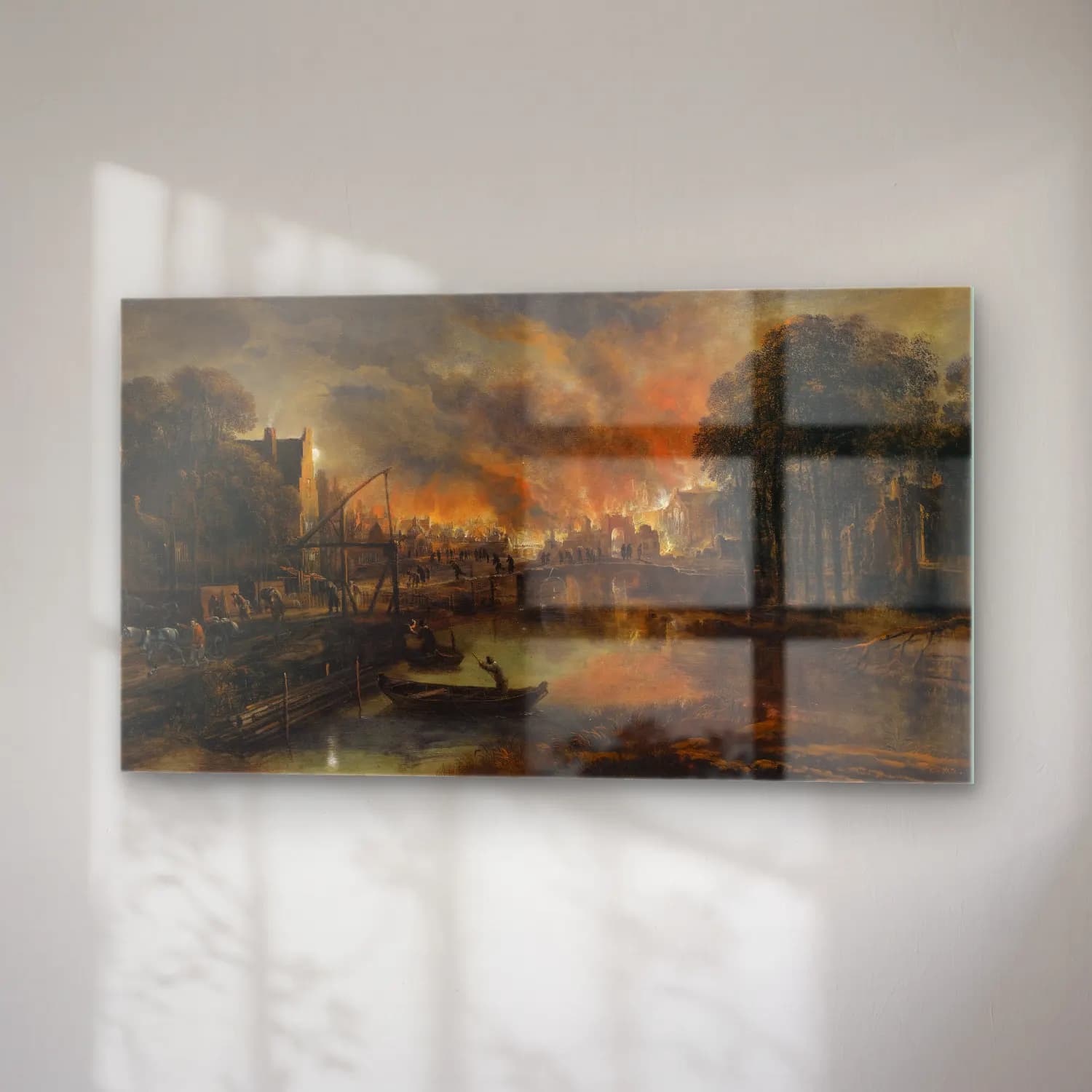 Aert van der Neer – A Moonlit Landscape With A Burning Village cam tablo — sağ açıdan görünüm