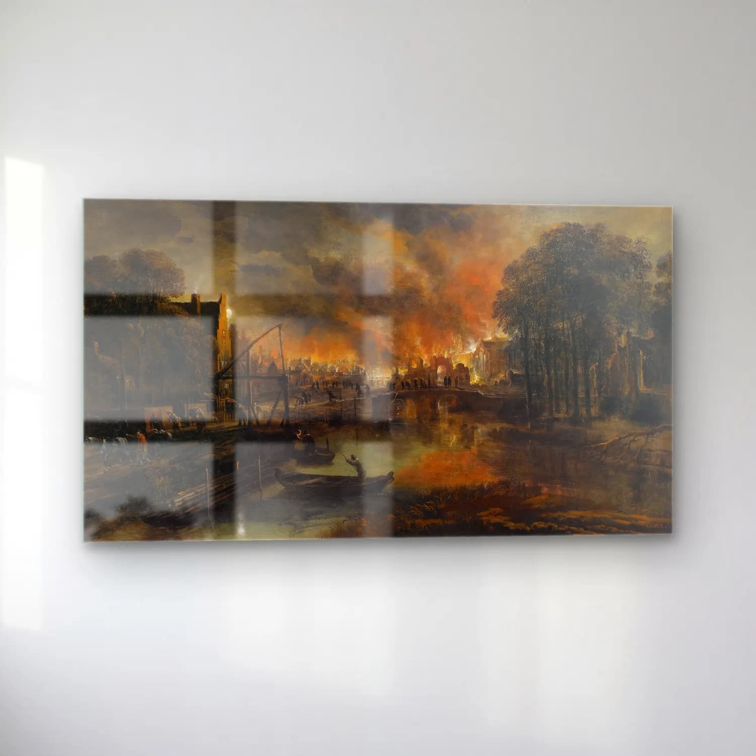 Aert van der Neer – A Moonlit Landscape With A Burning Village cam tablo — sol açıdan görünüm