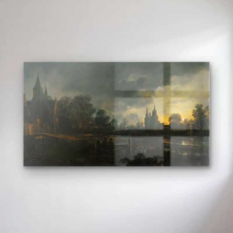 Aert van der Neer – A Moonlit River Landscape With Figures Standing By A Gate,… cam tablo — Aert van der Neer – A Moonlit River Landscape With Figures Standing By A Gate,… — yağlı boya katedral
