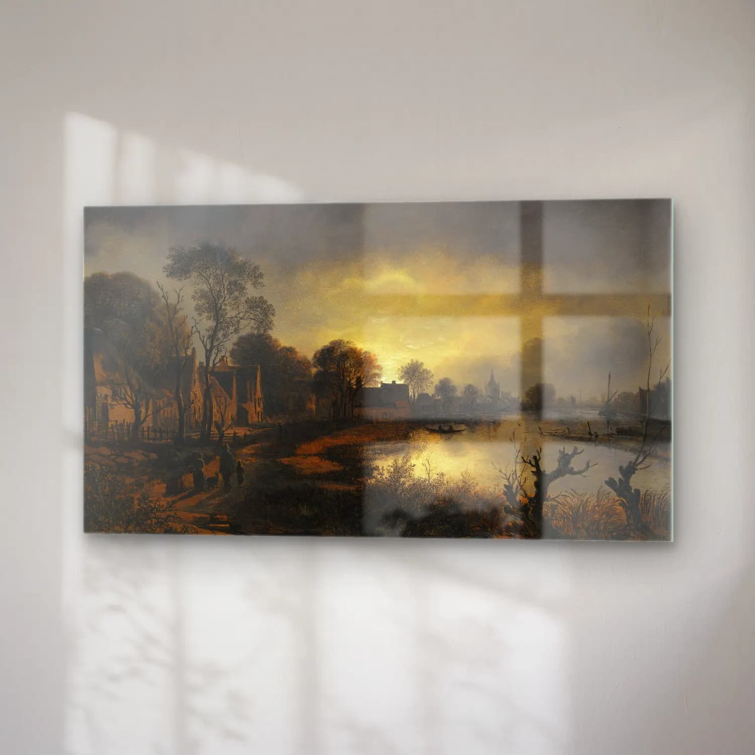 Aert van der Neer – A River Landscape At Dusk With And Figures Walking Along A… cam tablo — sağ açıdan görünüm
