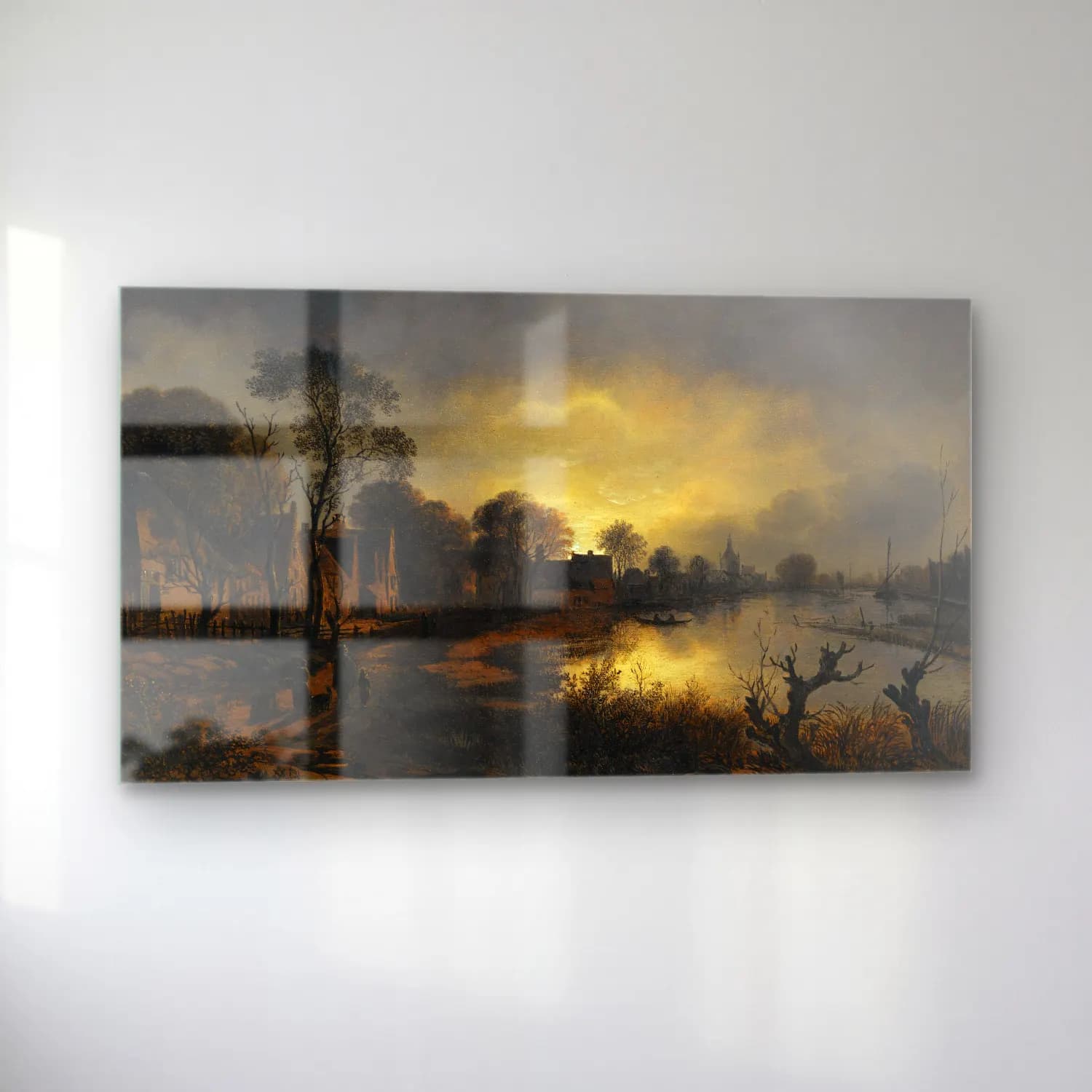 Aert van der Neer – A River Landscape At Dusk With And Figures Walking Along A… cam tablo — sol açıdan görünüm