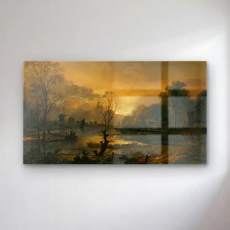 Aert van der Neer – A River Landscape At Sunset With Fishermen Drawing In Their… cam tablo — Aert van der Neer – A River Landscape At Sunset With Fishermen Drawing In Their… — yağlı boya kırda nehir