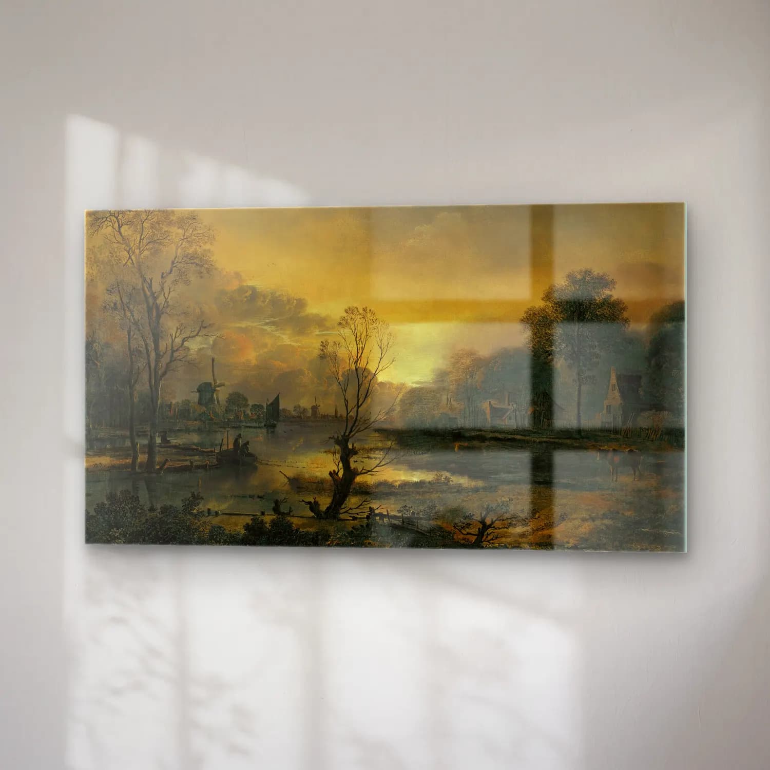 Aert van der Neer – A River Landscape At Sunset With Fishermen Drawing In Their… cam tablo — sağ açıdan görünüm