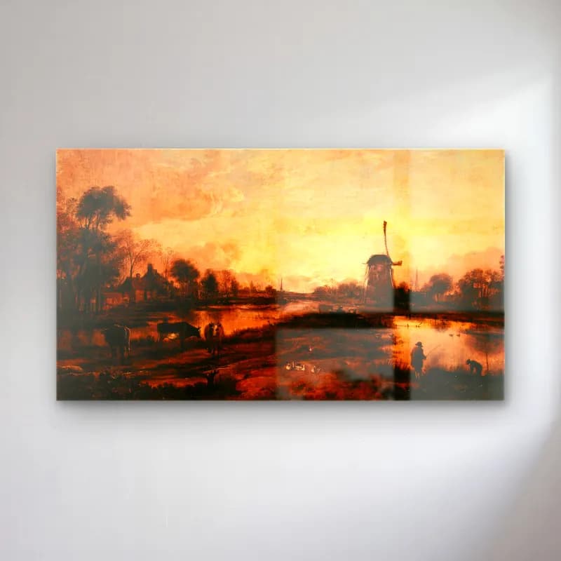 Aert van der Neer – Coucher de soleil sur l’Yssel cam tablo — Aert van der Neer – Coucher de soleil sur l’Yssel — yağlı boya kırda nehir