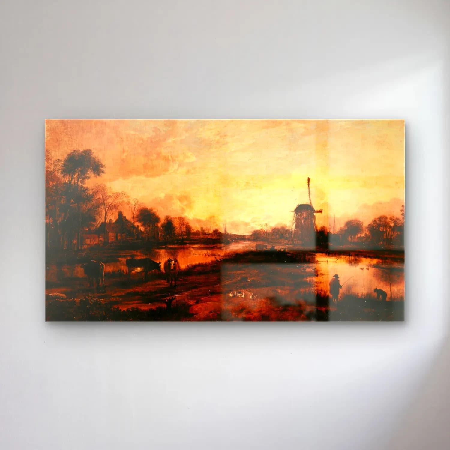 Aert van der Neer – Coucher de soleil sur l’Yssel cam tablo — Aert van der Neer – Coucher de soleil sur l’Yssel — yağlı boya kırda nehir