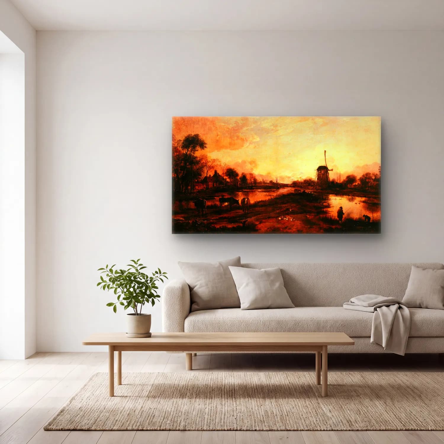Aert van der Neer – Coucher de soleil sur l’Yssel cam tablo — açık renk salonda
