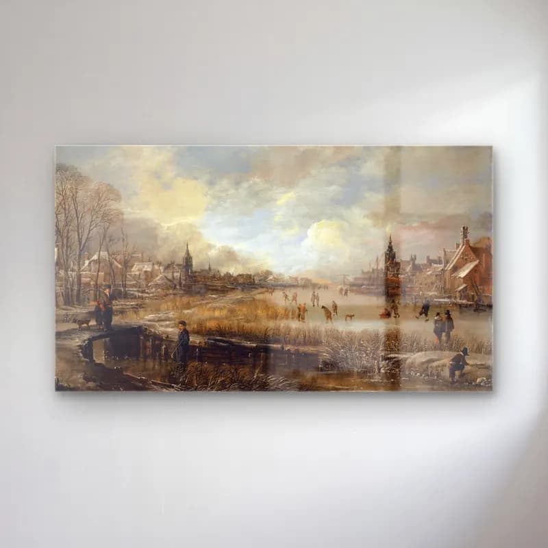 Aert van der Neer – Fire at a Village cam tablo — Aert van der Neer – Fire at a Village — yağlı boya karlı kış manzarası