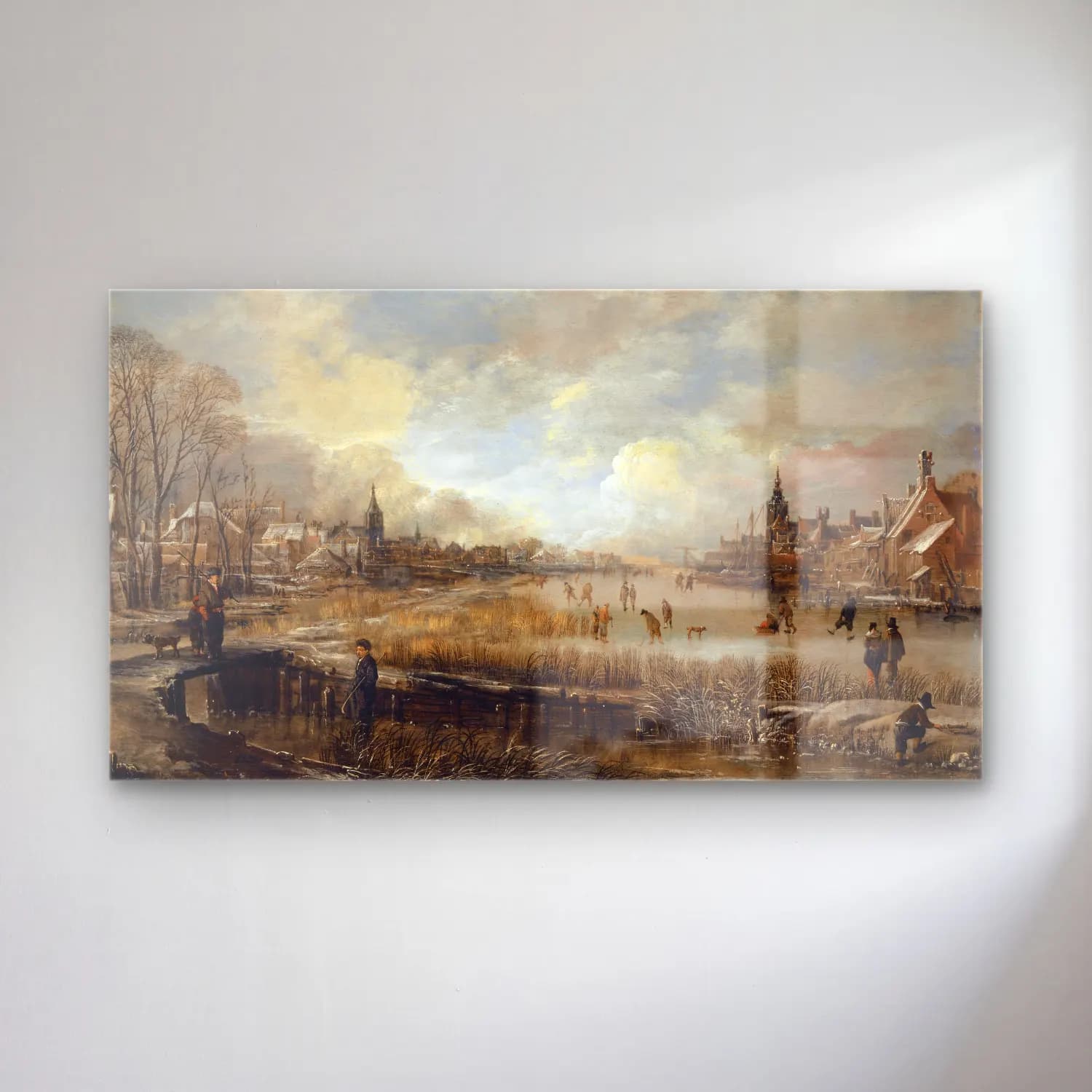 Aert van der Neer – Fire at a Village cam tablo — Aert van der Neer – Fire at a Village — yağlı boya karlı kış manzarası