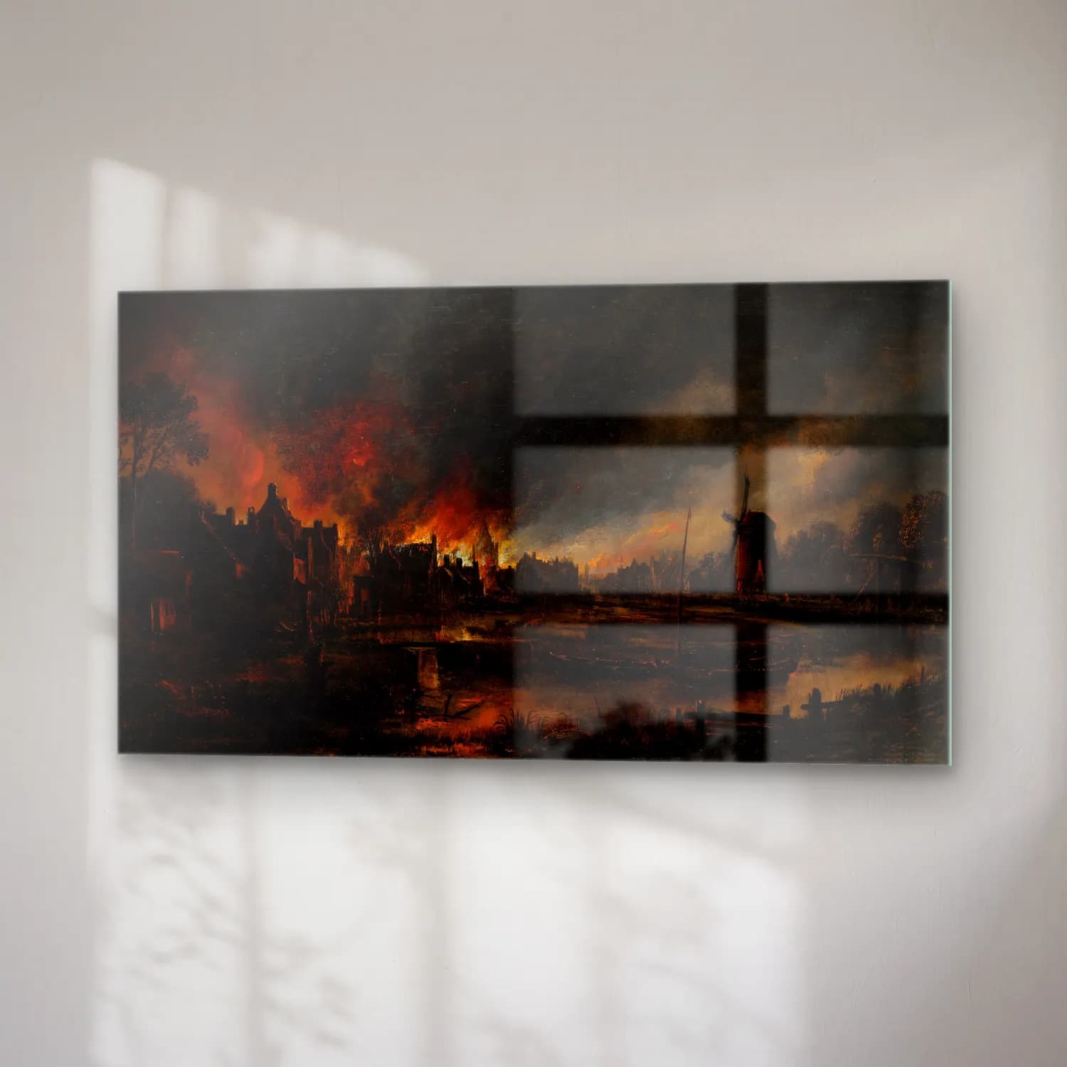 Aert van der Neer – Fire in a village at night cam tablo — sağ açıdan görünüm