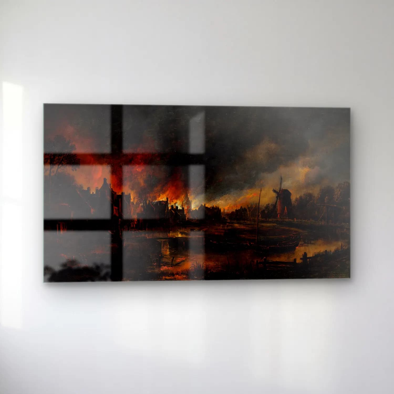 Aert van der Neer – Fire in a village at night cam tablo — sol açıdan görünüm