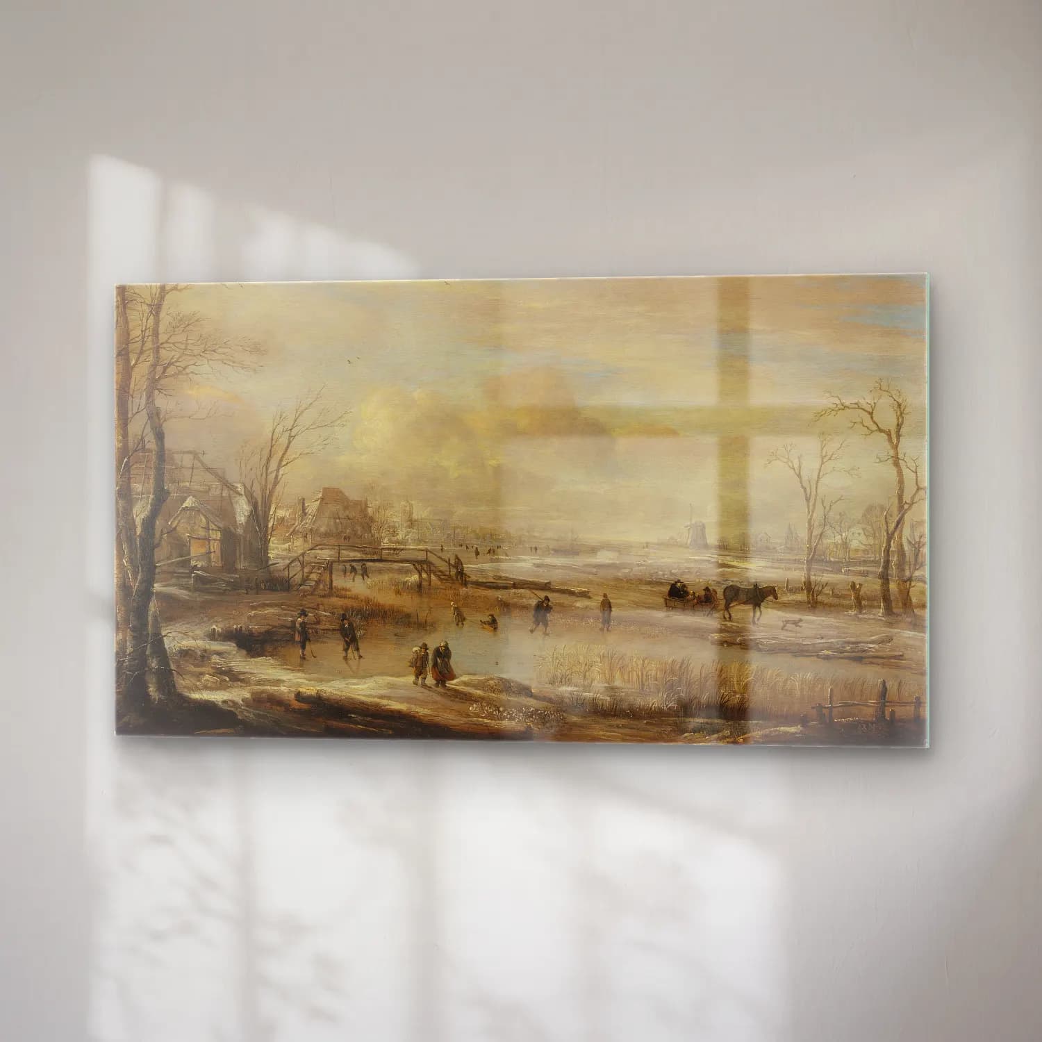 Aert van der Neer – Frozen River with a Footbridge (circa 1650-1660) cam tablo — sağ açıdan görünüm