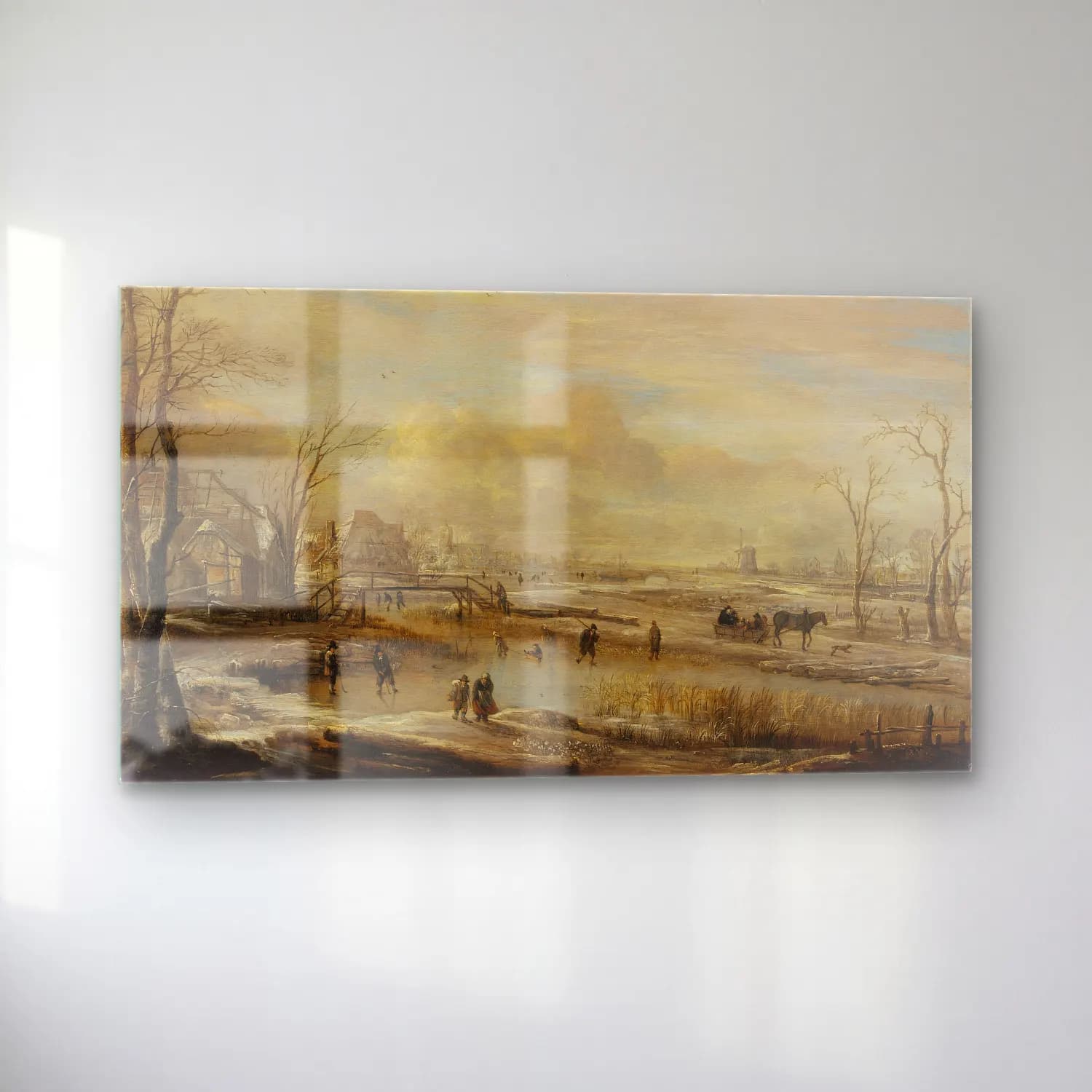 Aert van der Neer – Frozen River with a Footbridge (circa 1650-1660) cam tablo — sol açıdan görünüm