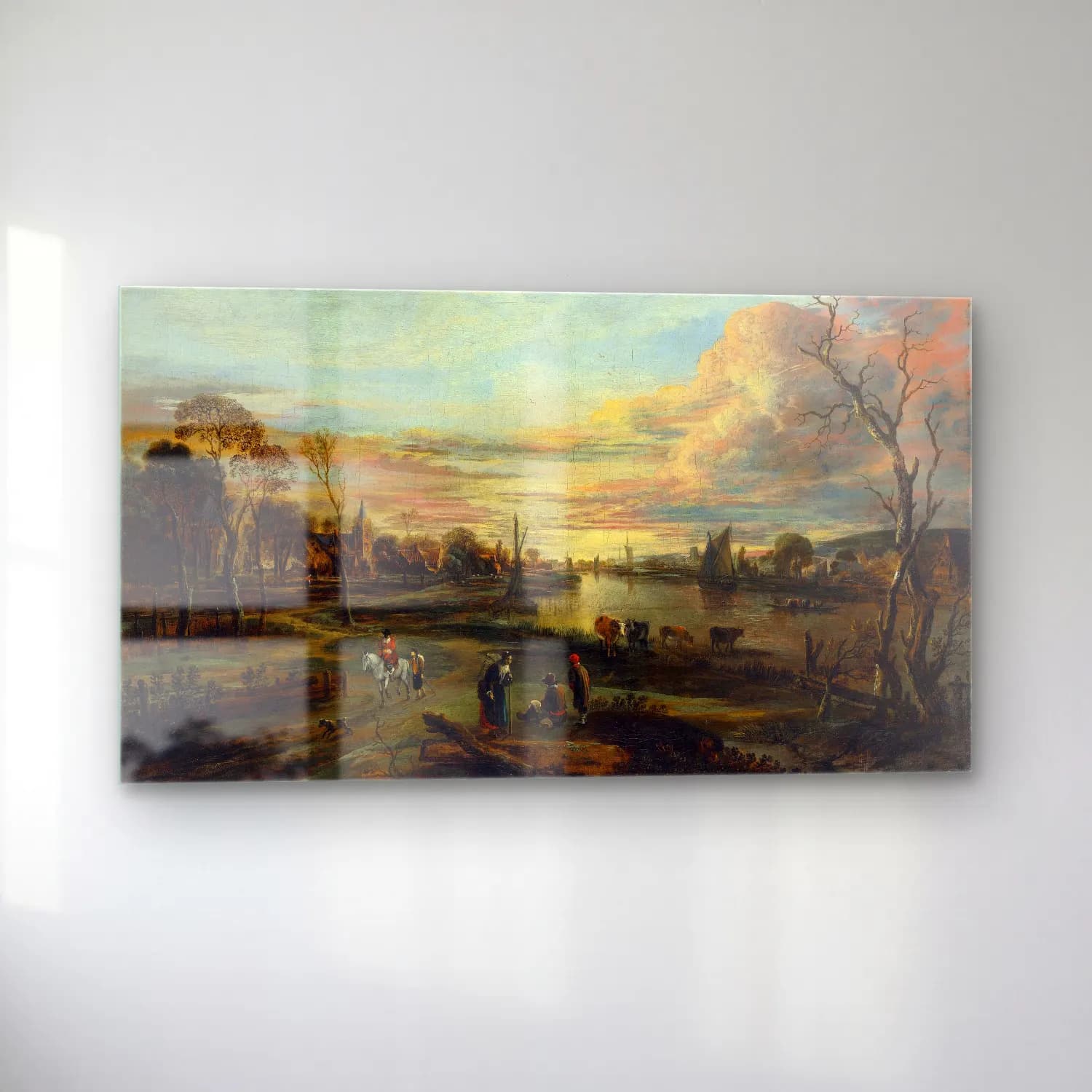Aert van der Neer – Landscape at Sunset cam tablo — sol açıdan görünüm