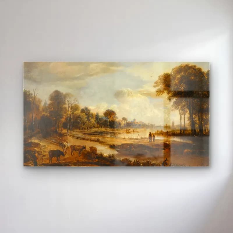 Aert van der Neer – Landscape with an Inn cam tablo — Aert van der Neer – Landscape with an Inn — yağlı boya kırda nehir