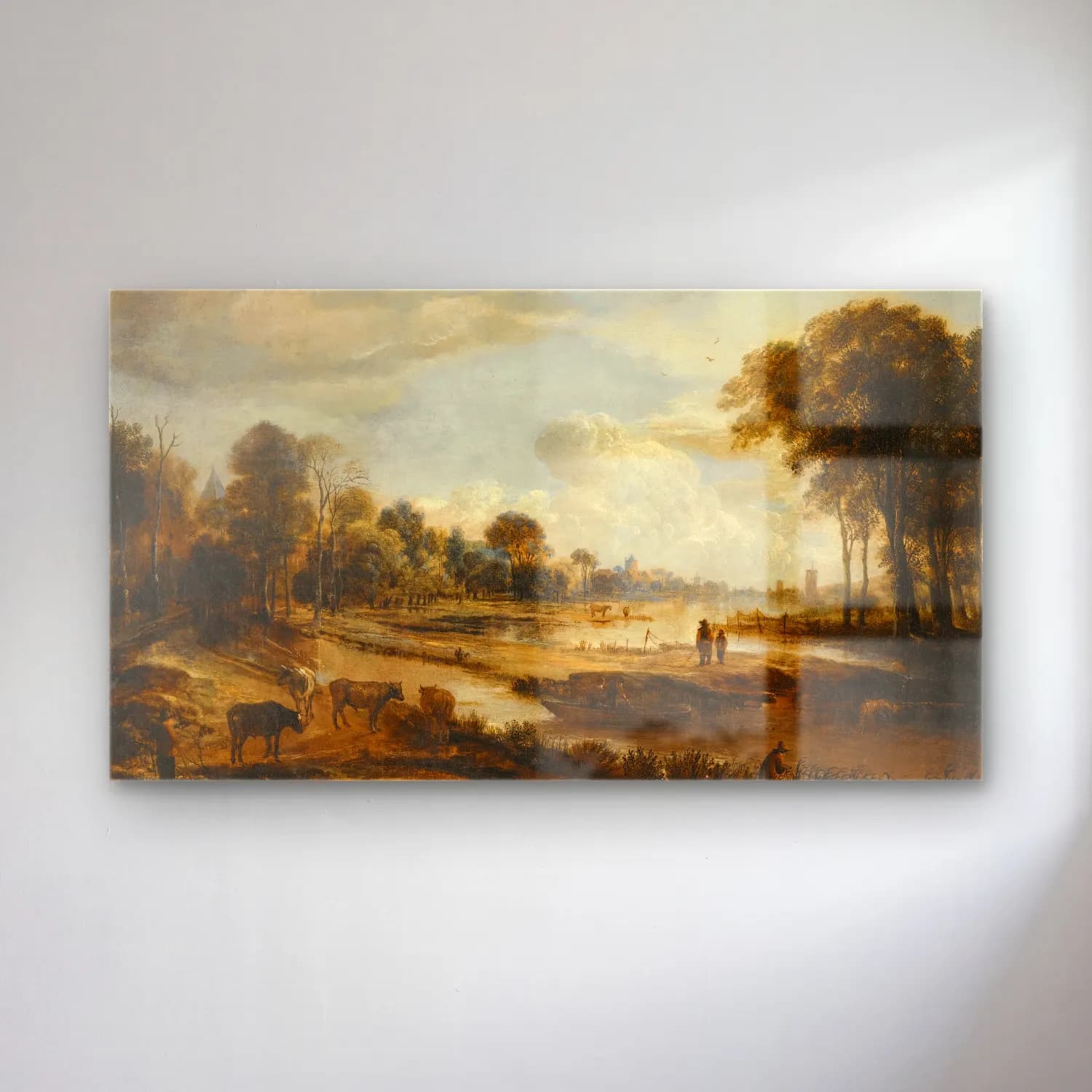 Aert van der Neer – Landscape with an Inn cam tablo — Aert van der Neer – Landscape with an Inn — yağlı boya kırda nehir