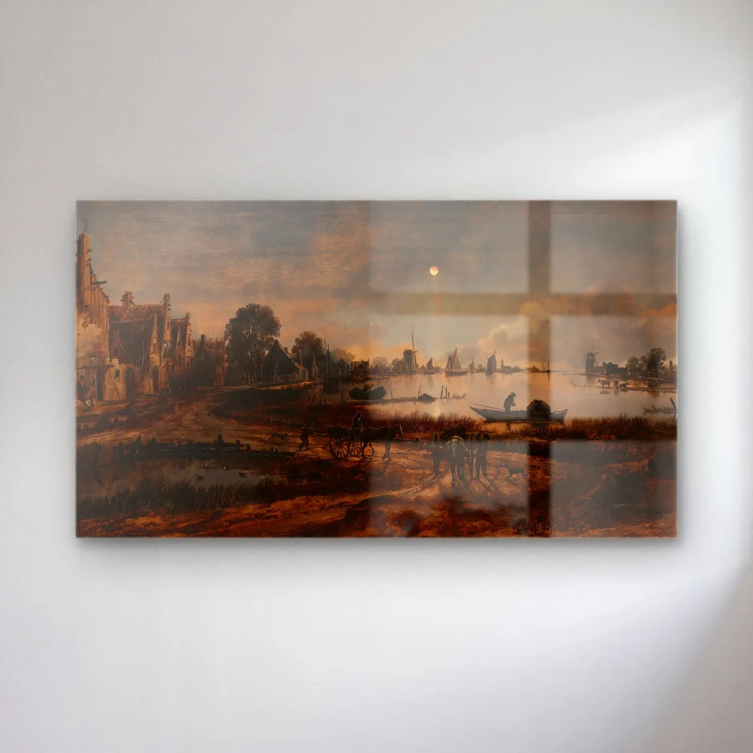 Aert van der Neer – River View cam tablo — Aert van der Neer – River View — yağlı boya liman ve tekneler