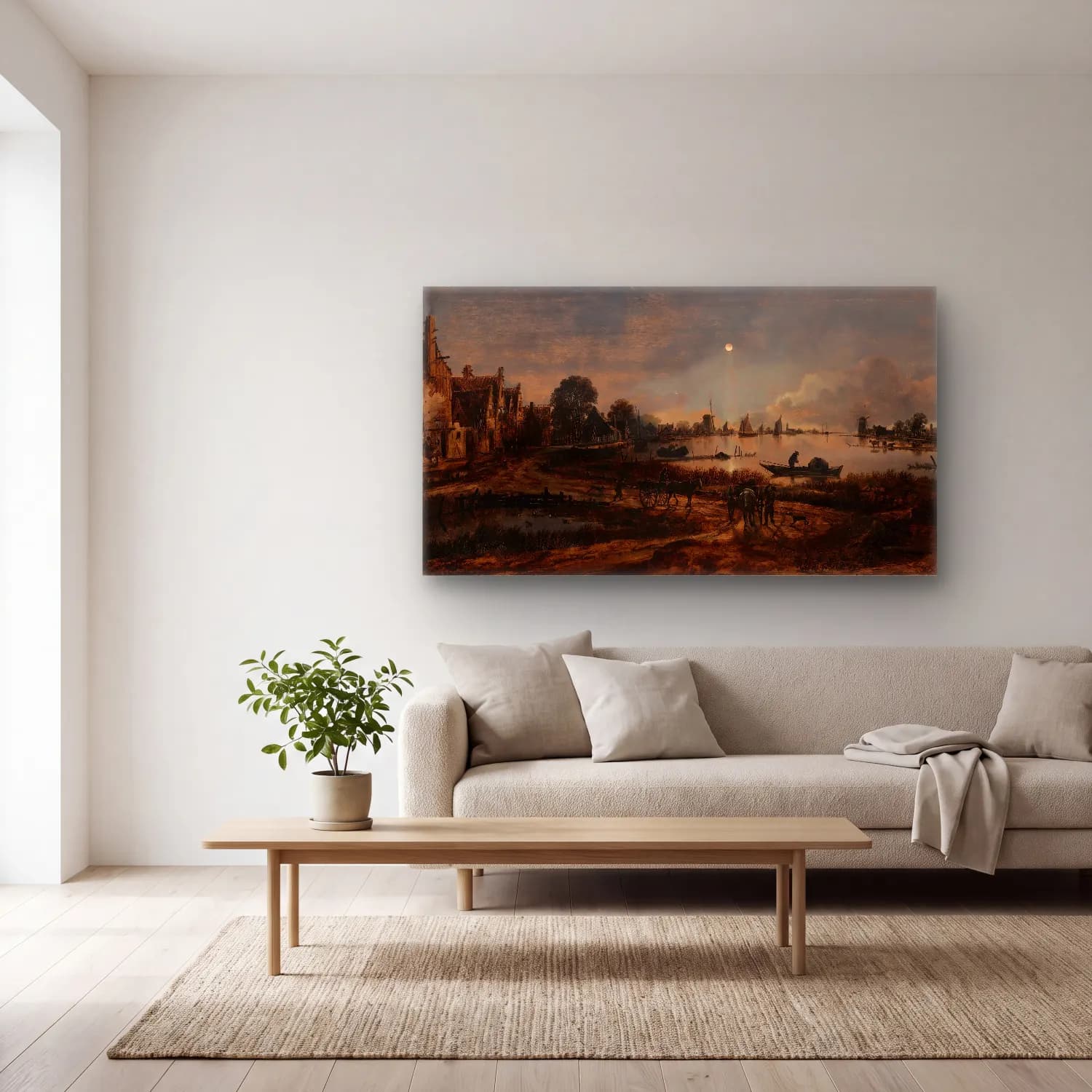 Aert van der Neer – River View cam tablo — açık renk salonda