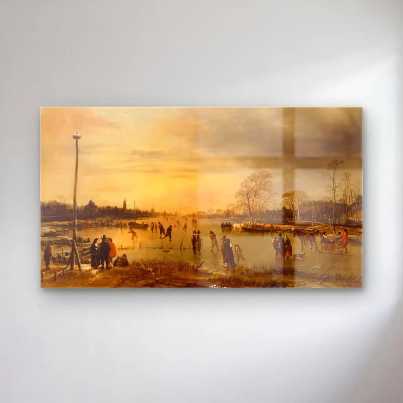 Aert van der Neer – Two Towns on a Frozen River with Golf Players and Ice… cam tablo — Aert van der Neer – Two Towns on a Frozen River with Golf Players and Ice… — yağlı boya karlı kış manzarası