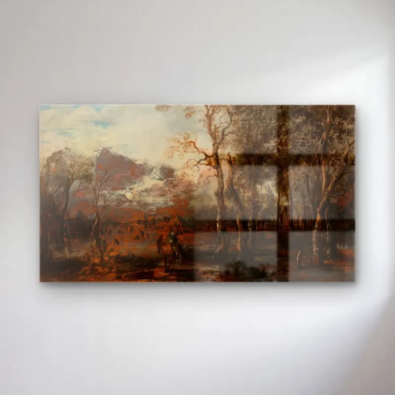 Aert van der Neer – Wooded Landscape with Hunter cam tablo — Aert van der Neer – Wooded Landscape with Hunter — yağlı boya orman