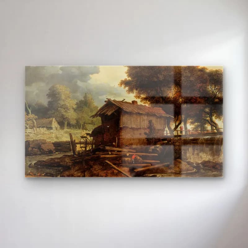 Allaert van Everdingen – Landscape with Sawmill (ca. 1660) cam tablo — Allaert van Everdingen – Landscape with Sawmill (ca. 1660) — yağlı boya kır evi