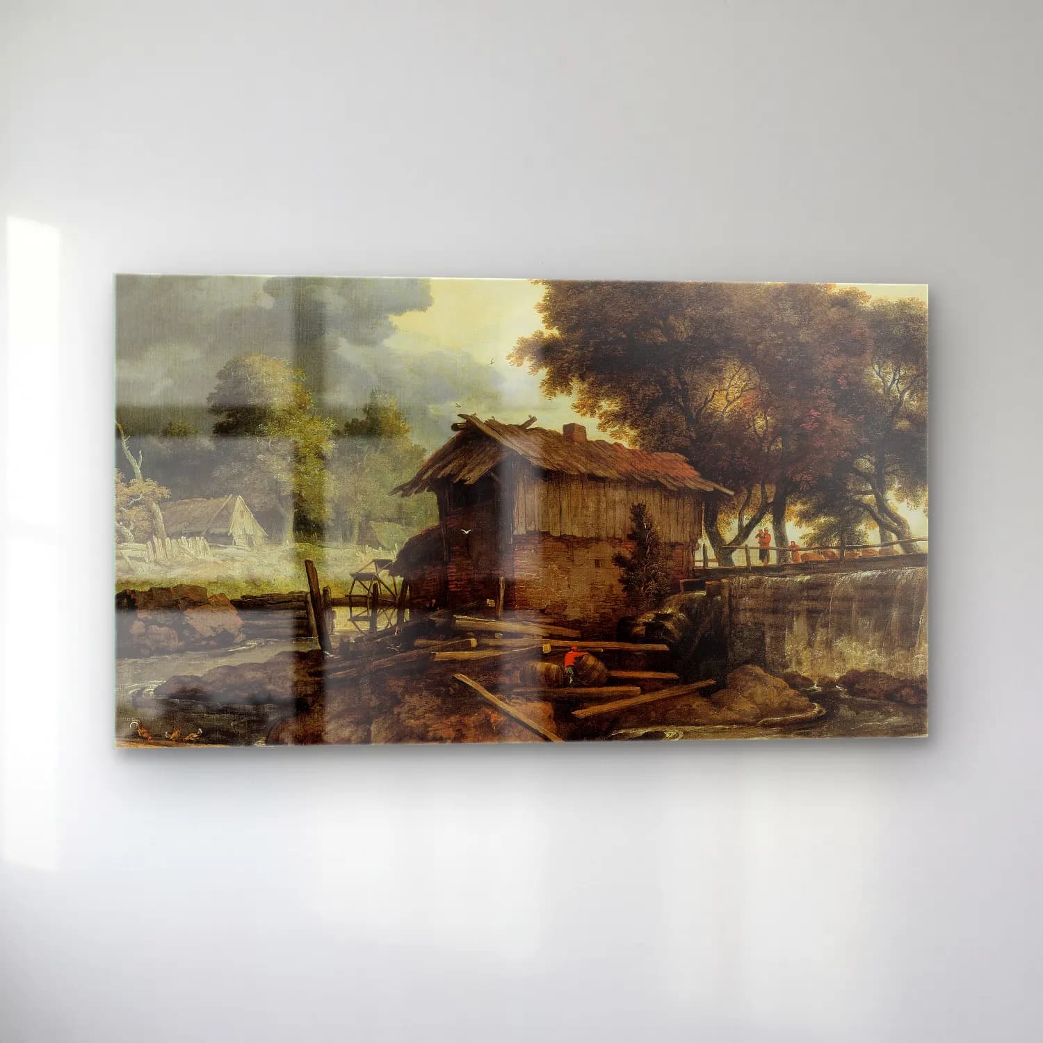 Allaert van Everdingen – Landscape with Sawmill (ca. 1660) cam tablo — sol açıdan görünüm