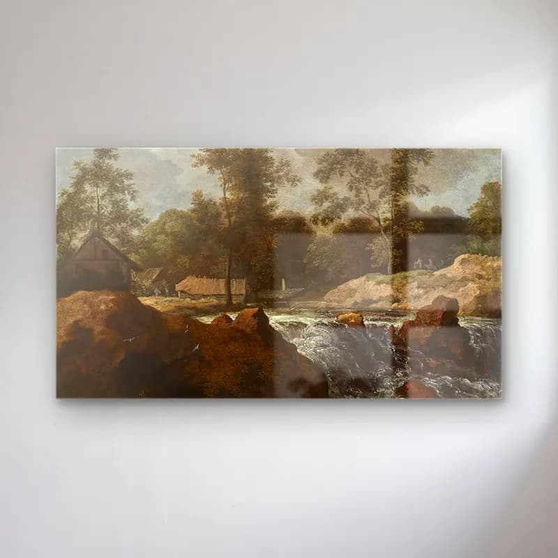 Allaert van Everdingen – Landscape with Waterfall cam tablo — Allaert van Everdingen – Landscape with Waterfall — yağlı boya kırda nehir