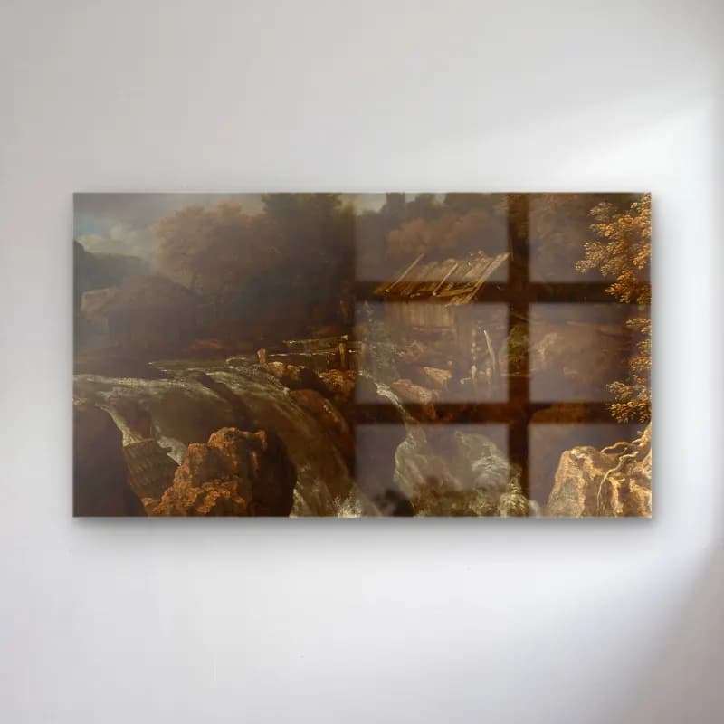 Allaert van Everdingen – Landscape with a waterfall cam tablo — Allaert van Everdingen – Landscape with a waterfall — yağlı boya kırda nehir