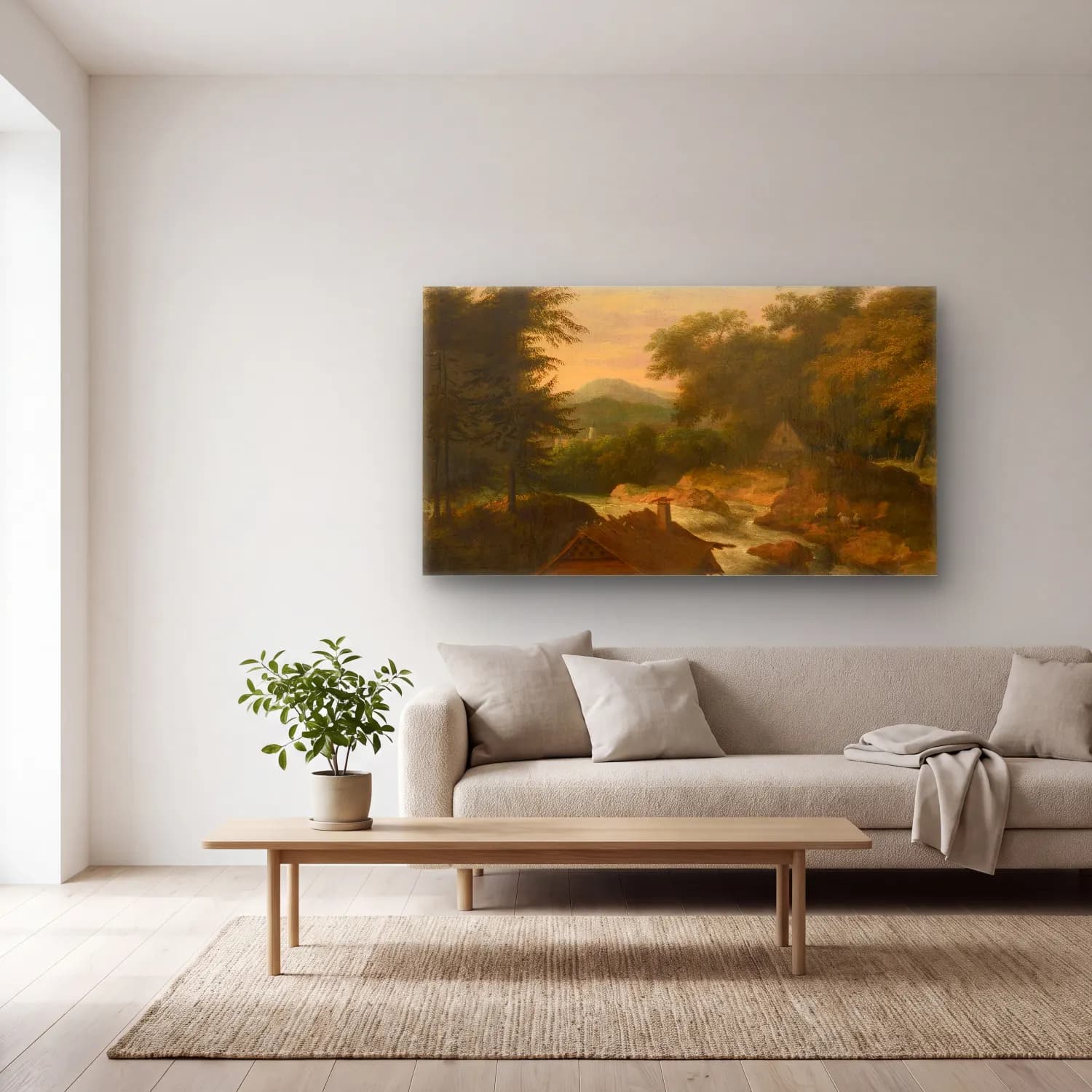 Allaert van Everdingen – River Landscape With Cottage cam tablo — açık renk salonda