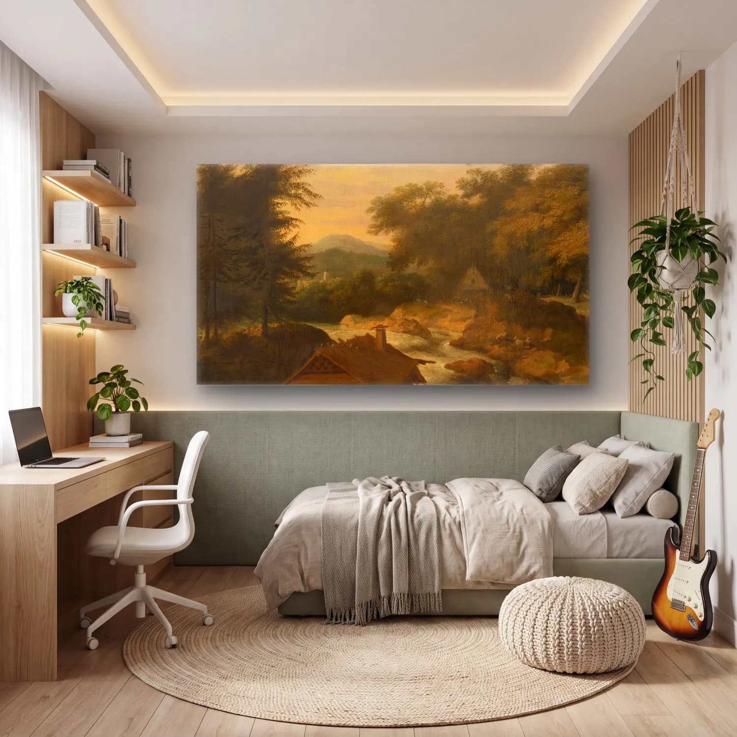 Allaert van Everdingen – River Landscape With Cottage cam tablo — genç odasında