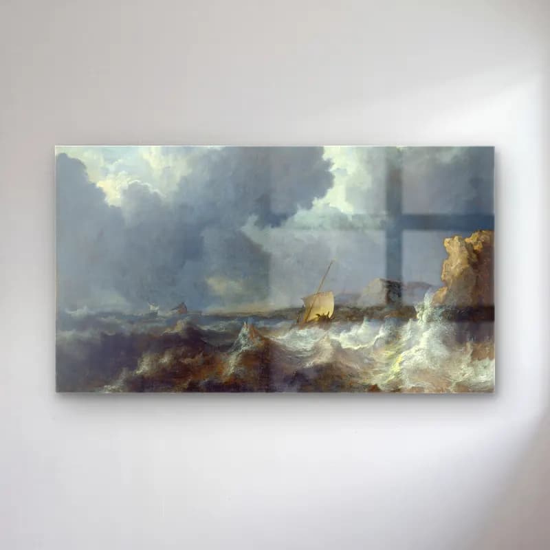 Allaert van Everdingen – Stormy Sea (ca. 1643 – 1644) cam tablo — Allaert van Everdingen – Stormy Sea (ca. 1643 – 1644) — yağlı boya fırtınalı denizde gemi