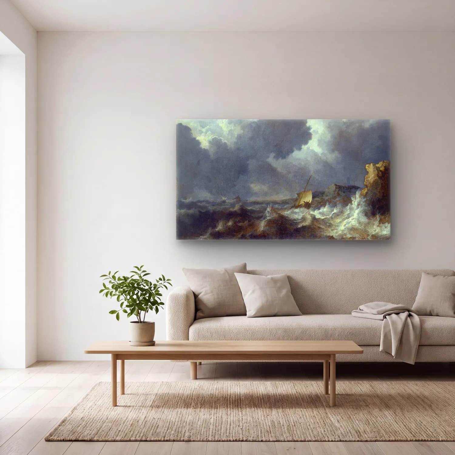Allaert van Everdingen – Stormy Sea (ca. 1643 – 1644) cam tablo — açık renk salonda
