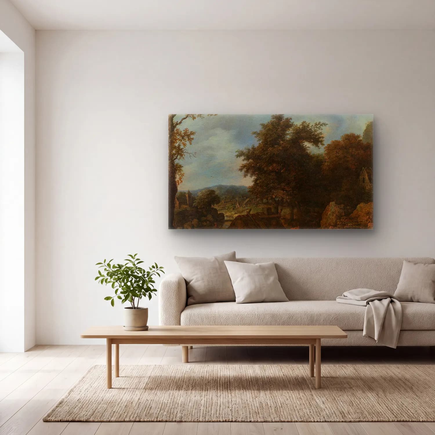 Allaert van Everdingen – Swedish Landscape with a Water Mill cam tablo — açık renk salonda