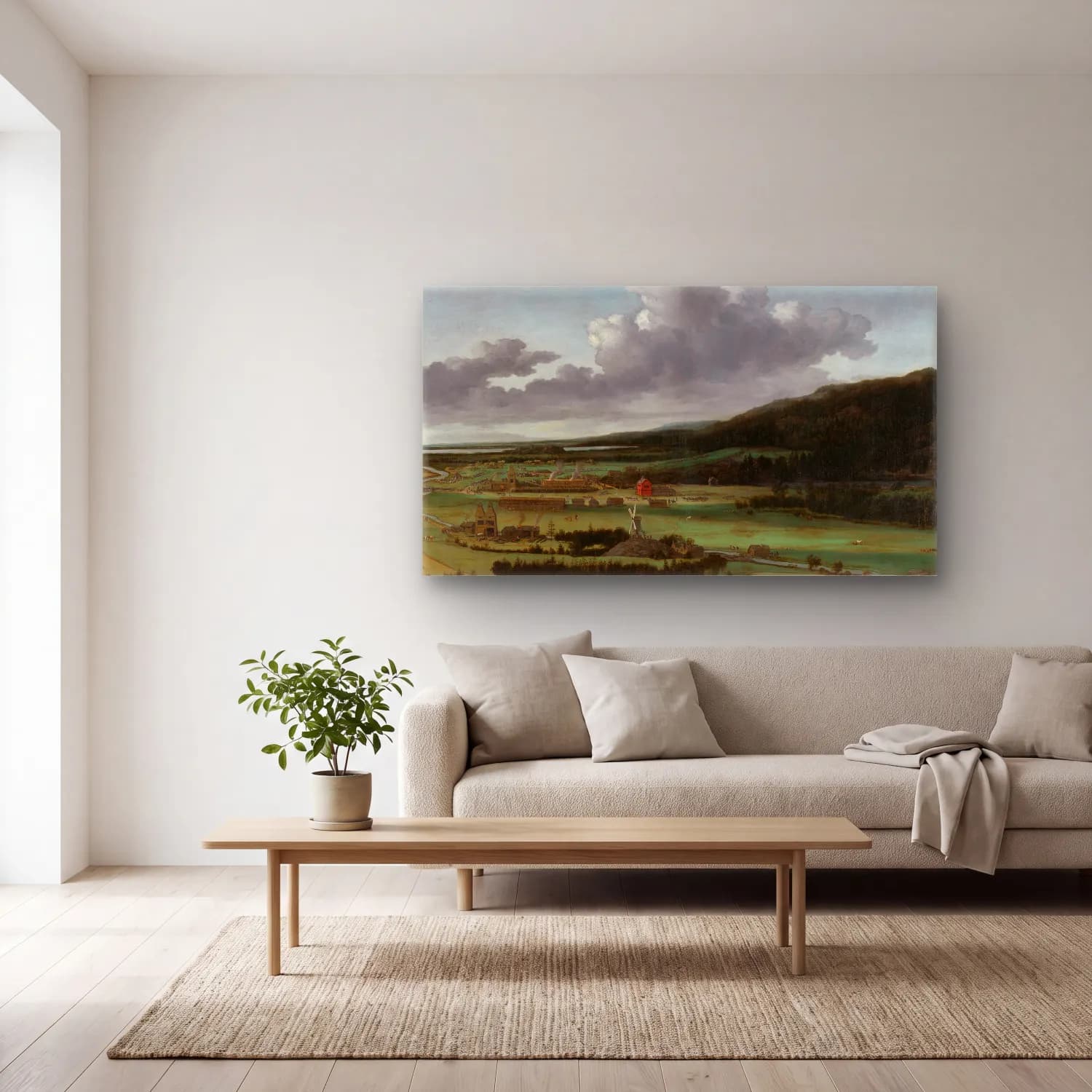 Allaert van Everdingen – Swedish Landscape with a Waterfall cam tablo — açık renk salonda