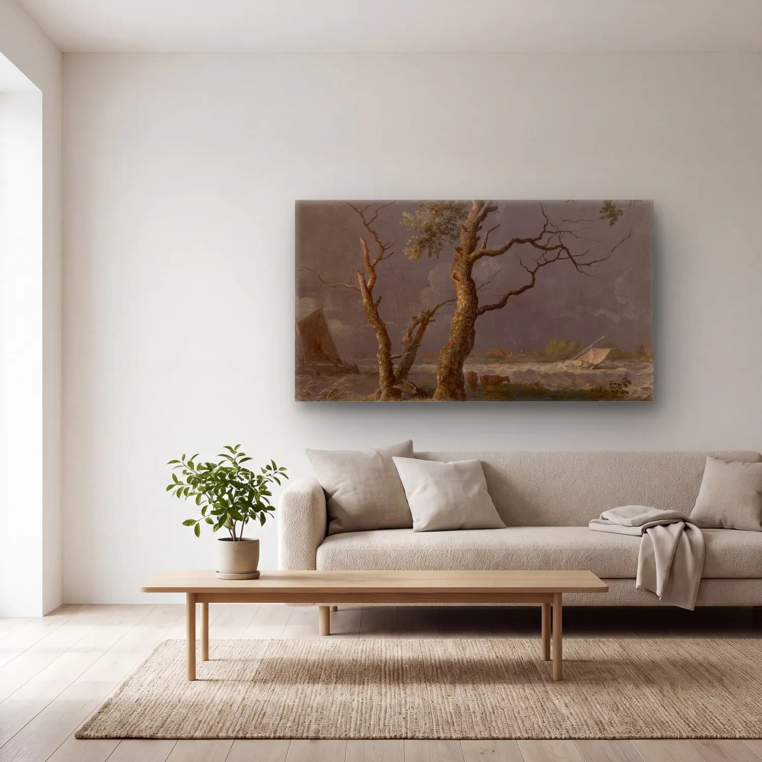 Allaert van Everdingen – Trees by the water (circa 1650) cam tablo — açık renk salonda