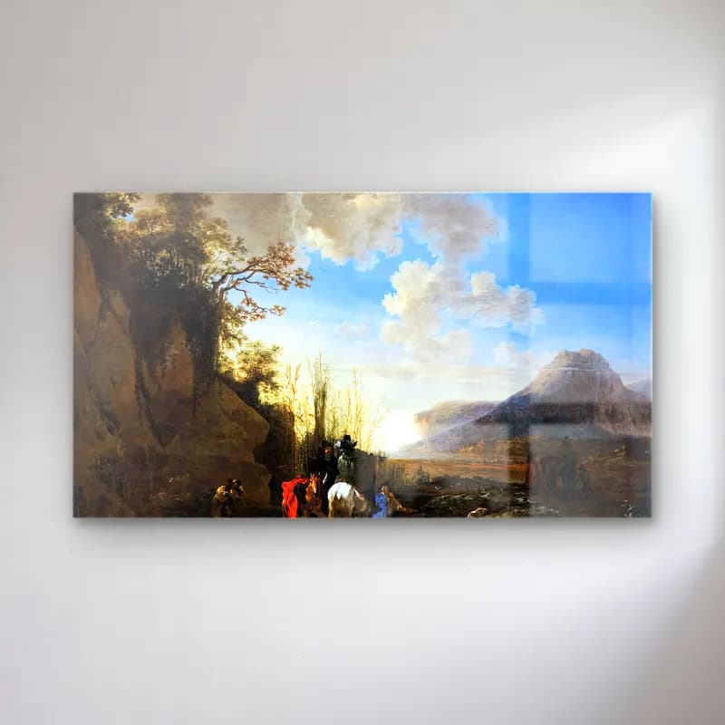 Jan Asselyn – Coastal Scene with Resting Riders cam tablo — Jan Asselyn – Coastal Scene with Resting Riders — yağlı boya kırda nehir