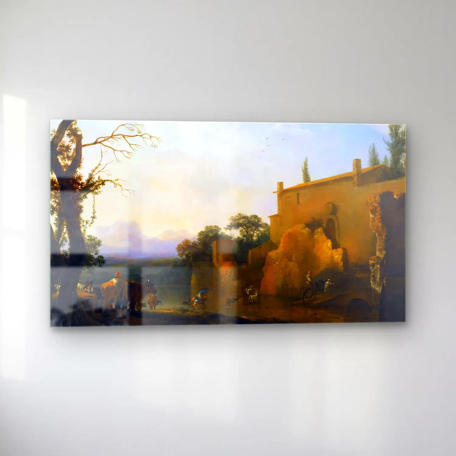 Jan Asselyn – Italianate Landscape with Peasants and Animals Fording a… cam tablo — sol açıdan görünüm