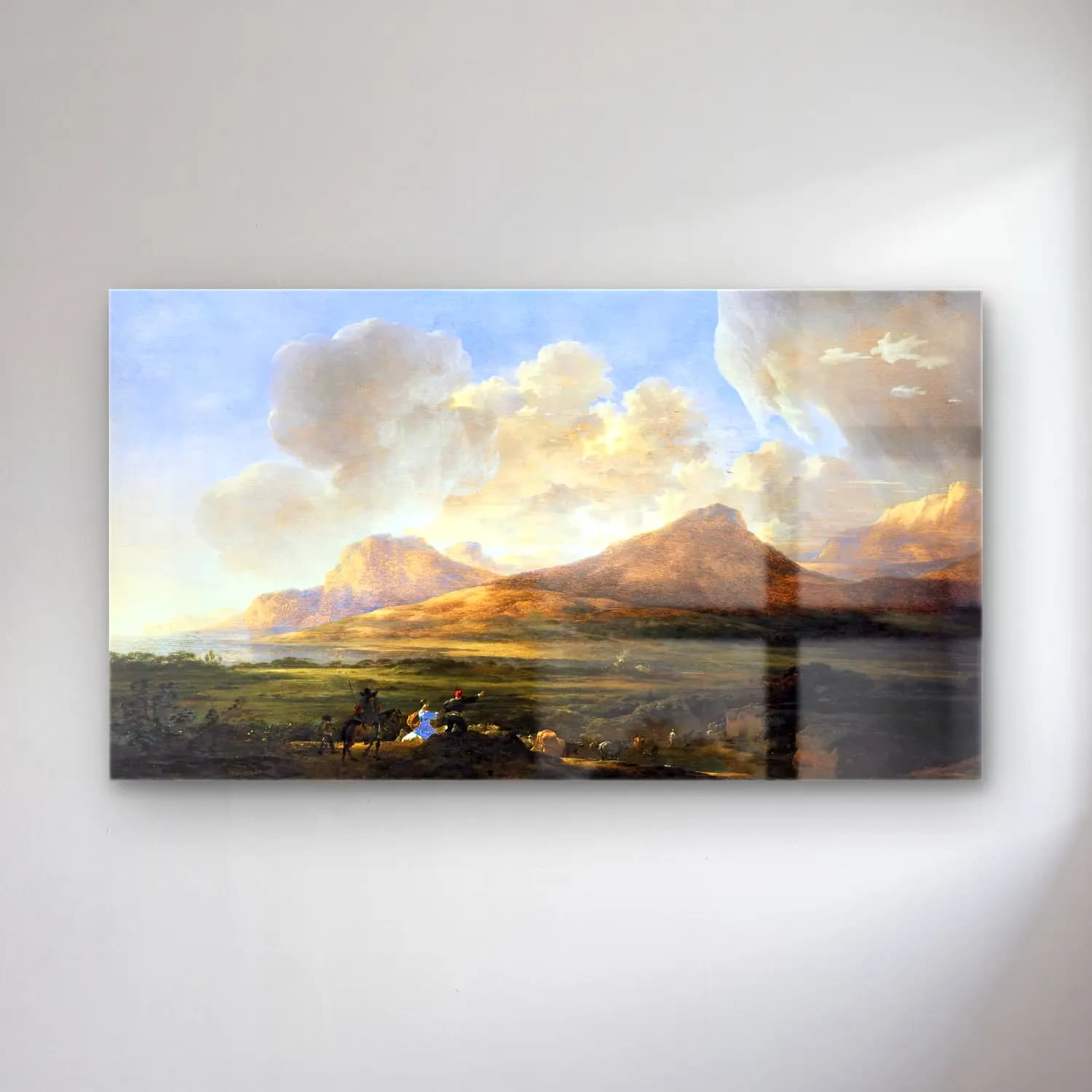 Jan Asselyn – River Bank with Herdsmen cam tablo — Jan Asselyn – River Bank with Herdsmen — yağlı boya dağ manzarası