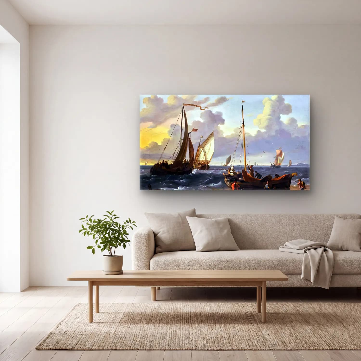 Ludolf Backhuysen – A Fishing Pink cam tablo — açık renk salonda