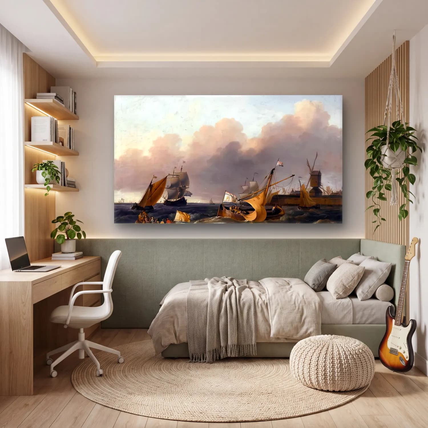 Ludolf Backhuysen – Dutch Coastal Vessels cam tablo — genç odasında