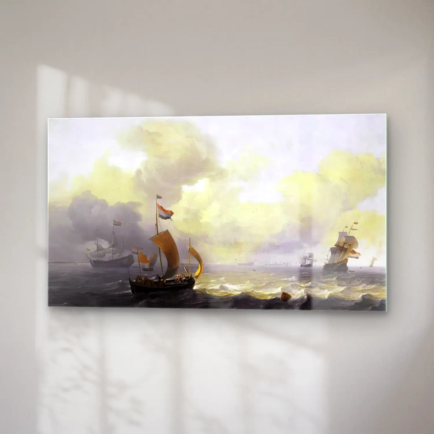 Ludolf Backhuysen – Dutch Vessels off a Coastline on a Breezy Day cam tablo — sağ açıdan görünüm