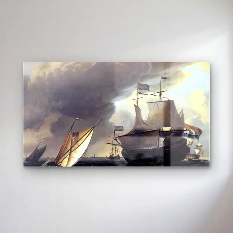 Ludolf Backhuysen – Dutch Vessels on the Sea at Amsterdam cam tablo — Ludolf Backhuysen – Dutch Vessels on the Sea at Amsterdam — vintage fırtınalı denizde gemi